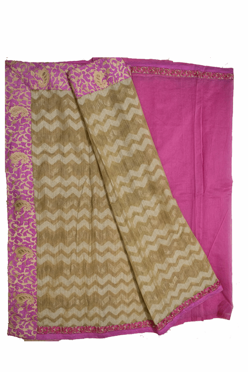 Designer Pure Supernet pink color Half-Half Saree - KANHASAREE