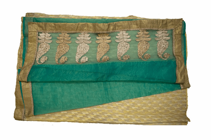 Designer Green Super Net Saree with thread zari work - KANHASAREE