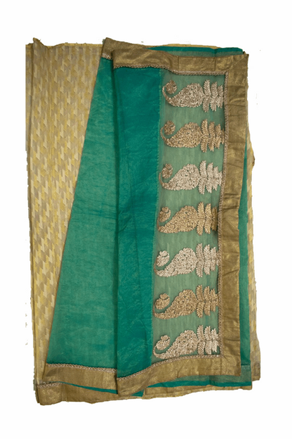 Designer Green Super Net Saree with thread zari work - KANHASAREE