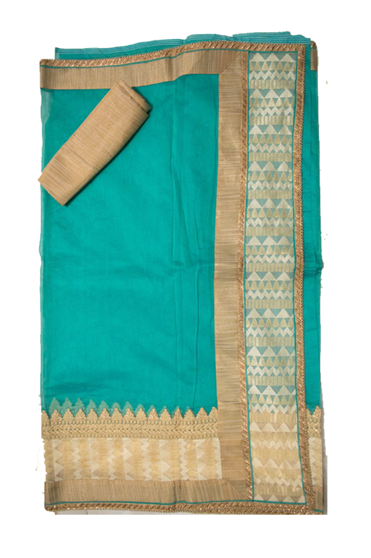Sea Green pure supernet saree with embroidery and chanderi work - Kanhasarees by ksds