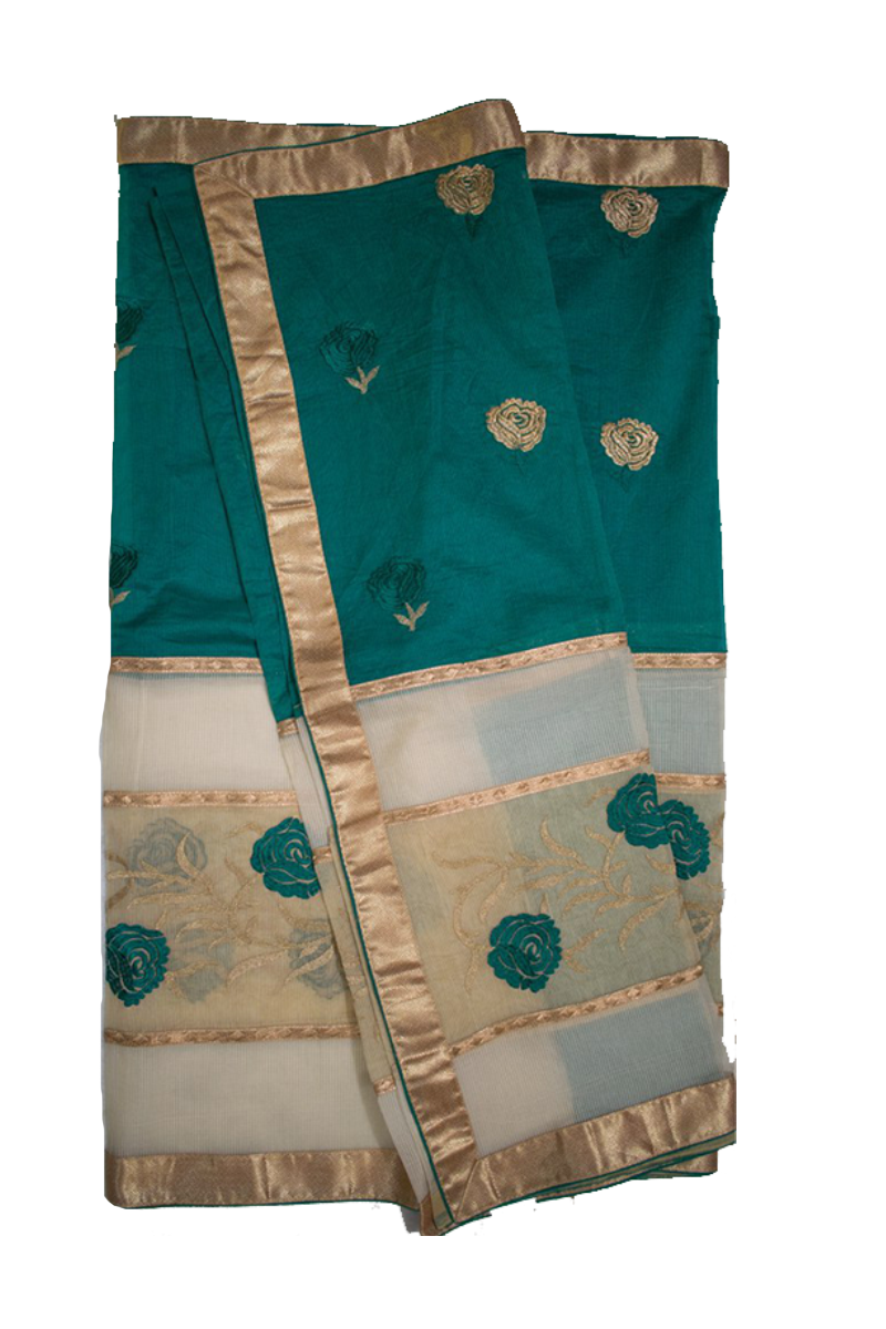 Pure Supernet Designer Bottle green color saree with banarasi silk border - KANHASAREE