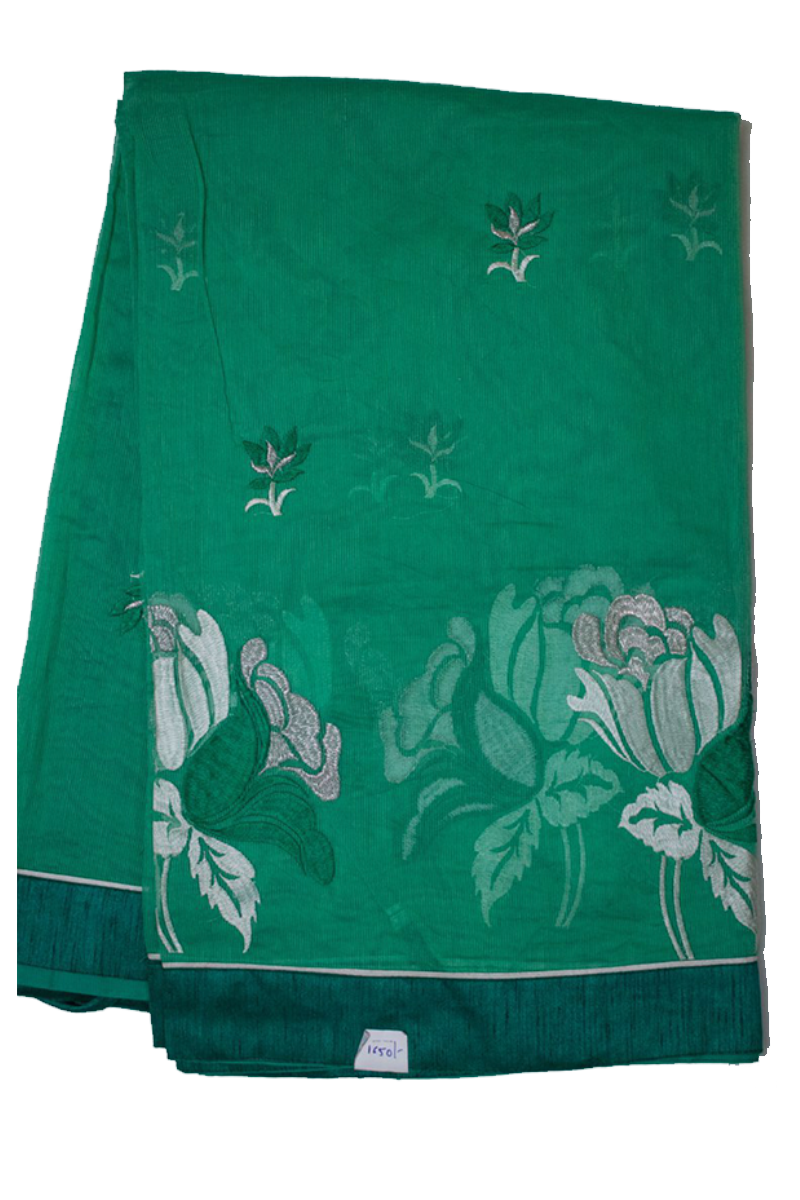 Pure Supernet fine embroidery saree in bottle green color - KANHASAREE