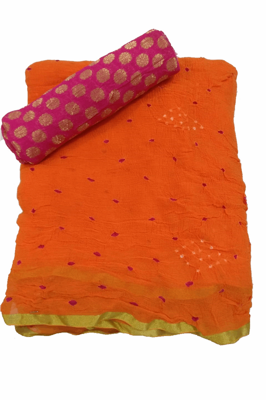 Beautiful Orange Pure Chiffon Bandhani Saree - KANHASAREE