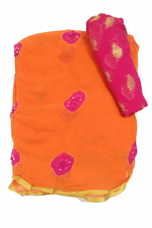 Beautiful Bandhani Pure chiffon Saree in orange color - KANHASAREE