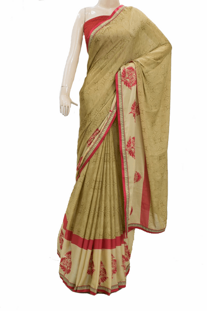 Beautiful Crepe Printed Saree with Embroidery work - KANHASAREE