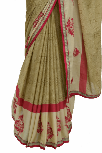 Beautiful Crepe Printed Saree with Embroidery work - KANHASAREE