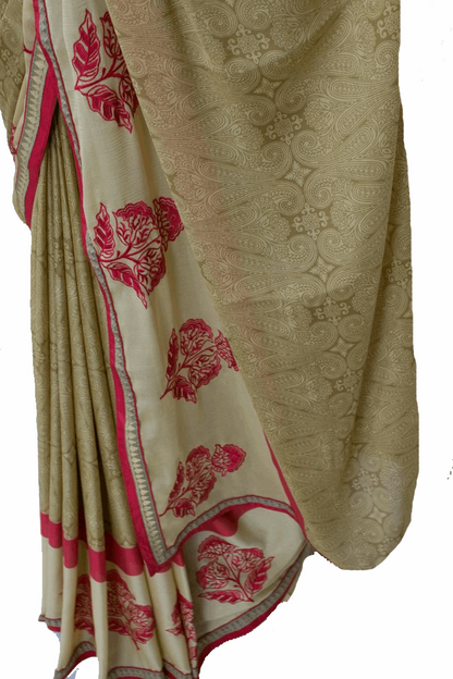 Beautiful Crepe Printed Saree with Embroidery work - KANHASAREE