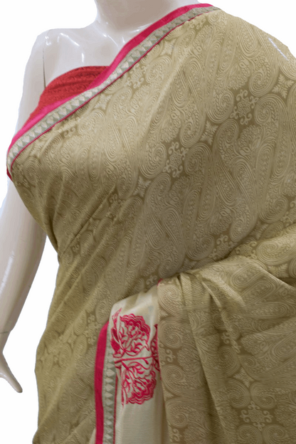 Beautiful Crepe Printed Saree with Embroidery work - KANHASAREE