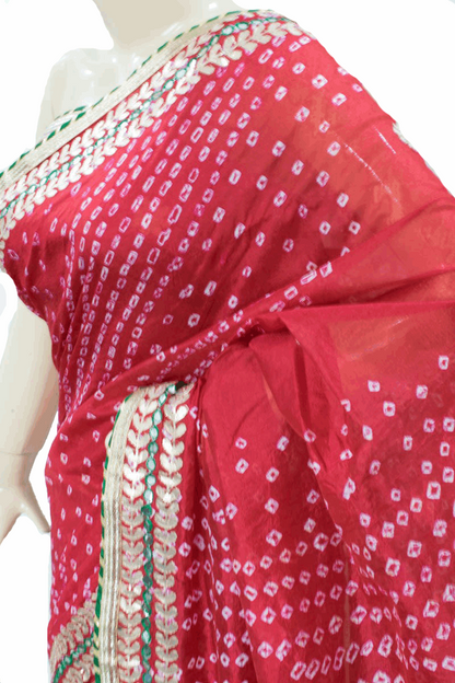 Beautiful Tafetta Silk Bandhani Saree with Gota Work - KANHASAREE