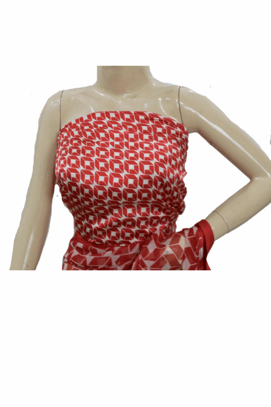 Beautiful Red Georgette printed Saree with Satin border - Kanhasarees by ksds