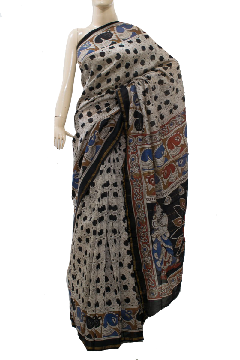 Pure Chanderi Cotton Block Print saree with Zari Lines on Pallu - KANHASAREE