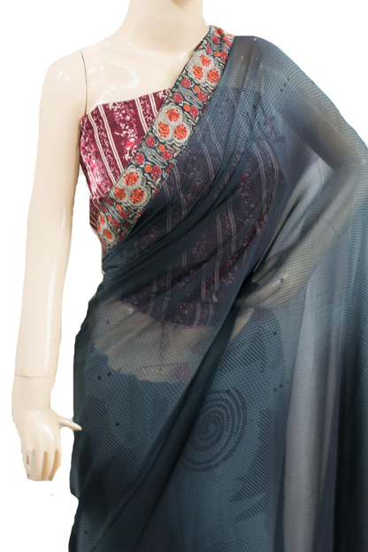 Georgette Grey Casual Wear Printed Saree with Printed border - KANHASAREE