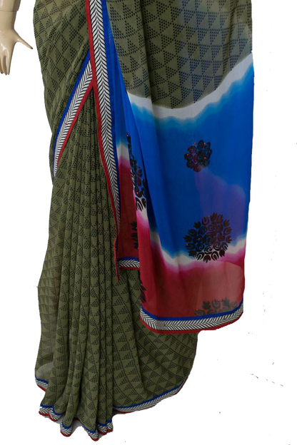 Georgette Printed Saree with Embroidery work Border - KANHASAREE