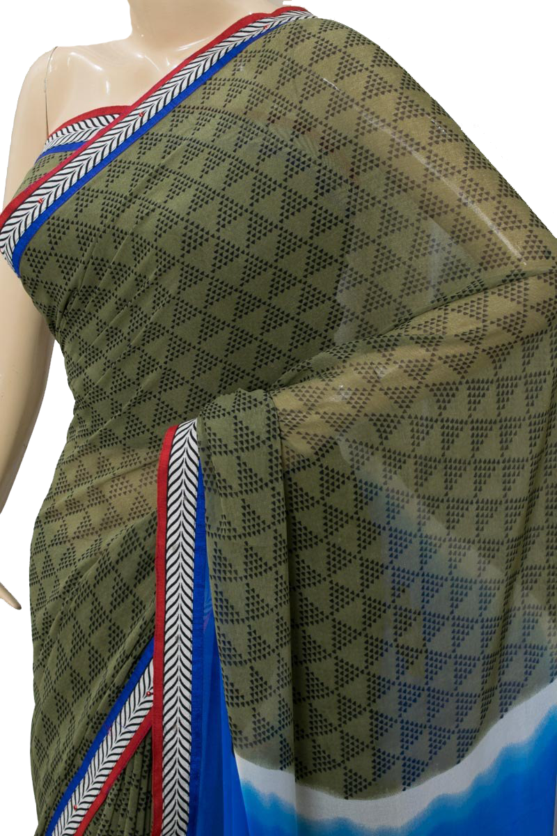 Georgette Printed Saree with Embroidery work Border - KANHASAREE