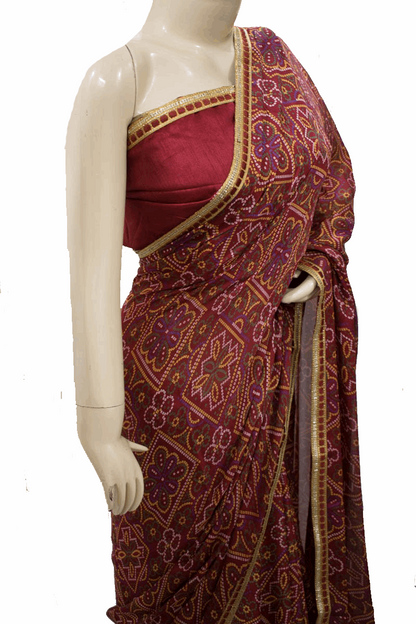 Beautiful Traditional Crepe Bandhani saree with Small Gota border - KANHASAREE