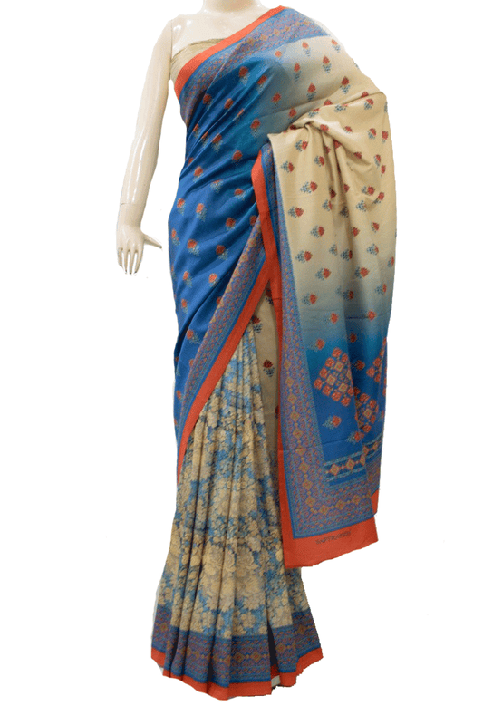 Beautiful Crepe Printed saree with block printing - KANHASAREE