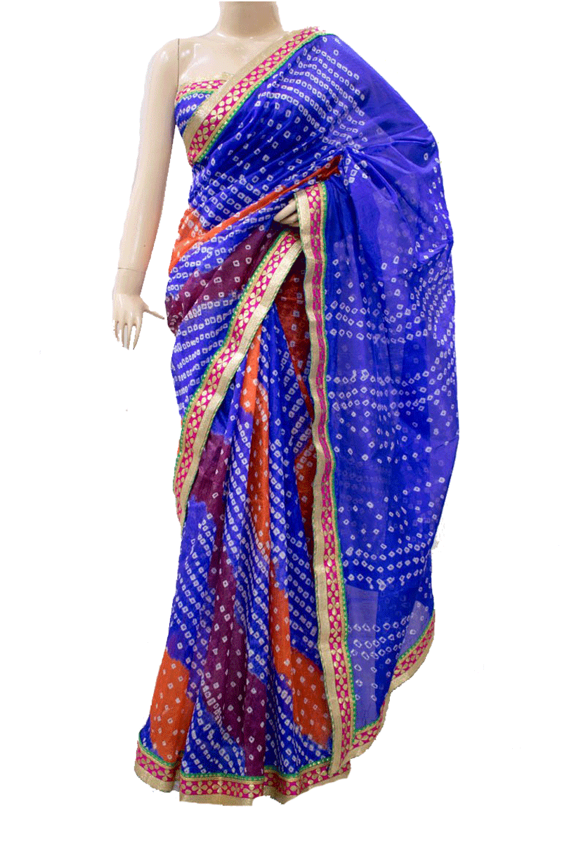 Blue Color Trendy Silk Bandhej Border work saree - KANHASAREE