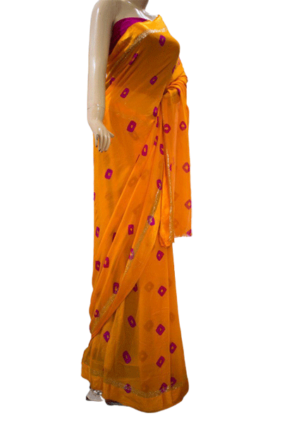 Beautiful Bandhani Peeten Work Saree - KANHASAREE