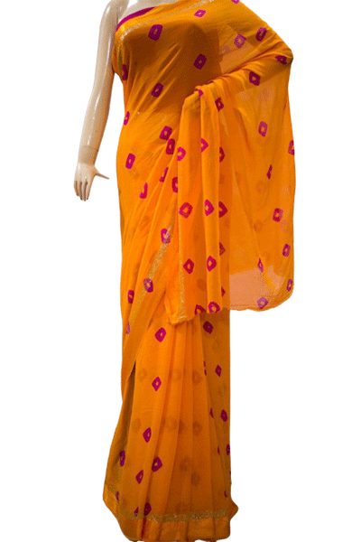 Beautiful Bandhani Peeten Work Saree - KANHASAREE