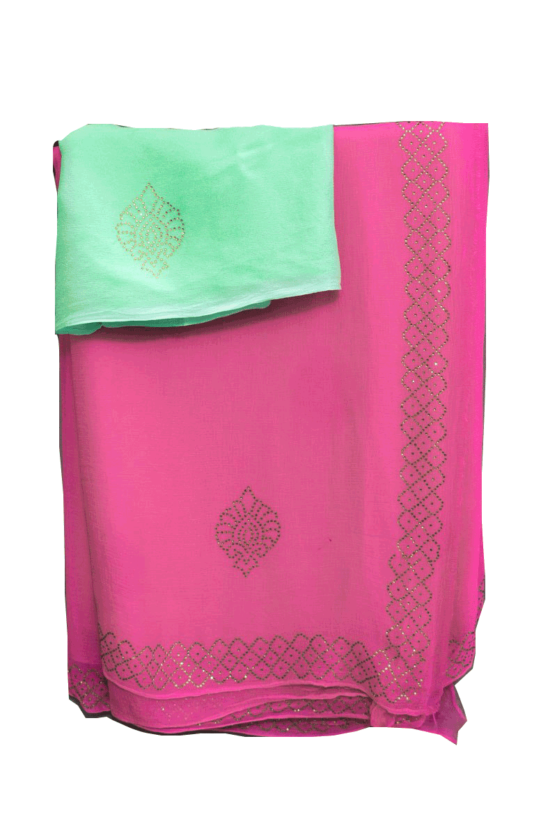 Pure Chiffon Siroski work Saree with border - KANHASAREE