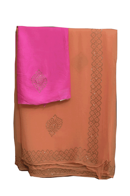 Pure Chiffon Siroski work Saree with border - KANHASAREE