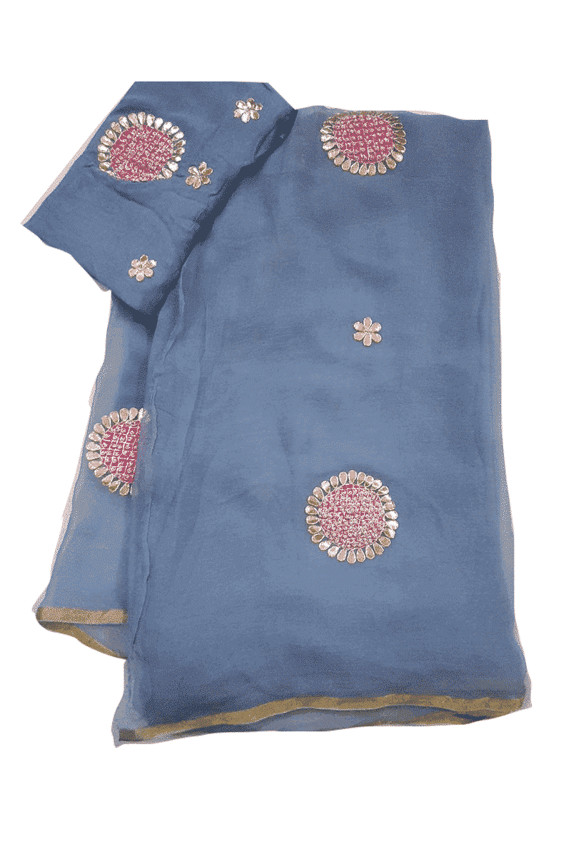 Pure Chiffon Saree with Gota Patti handwork and Pearl work buties - KANHASAREE