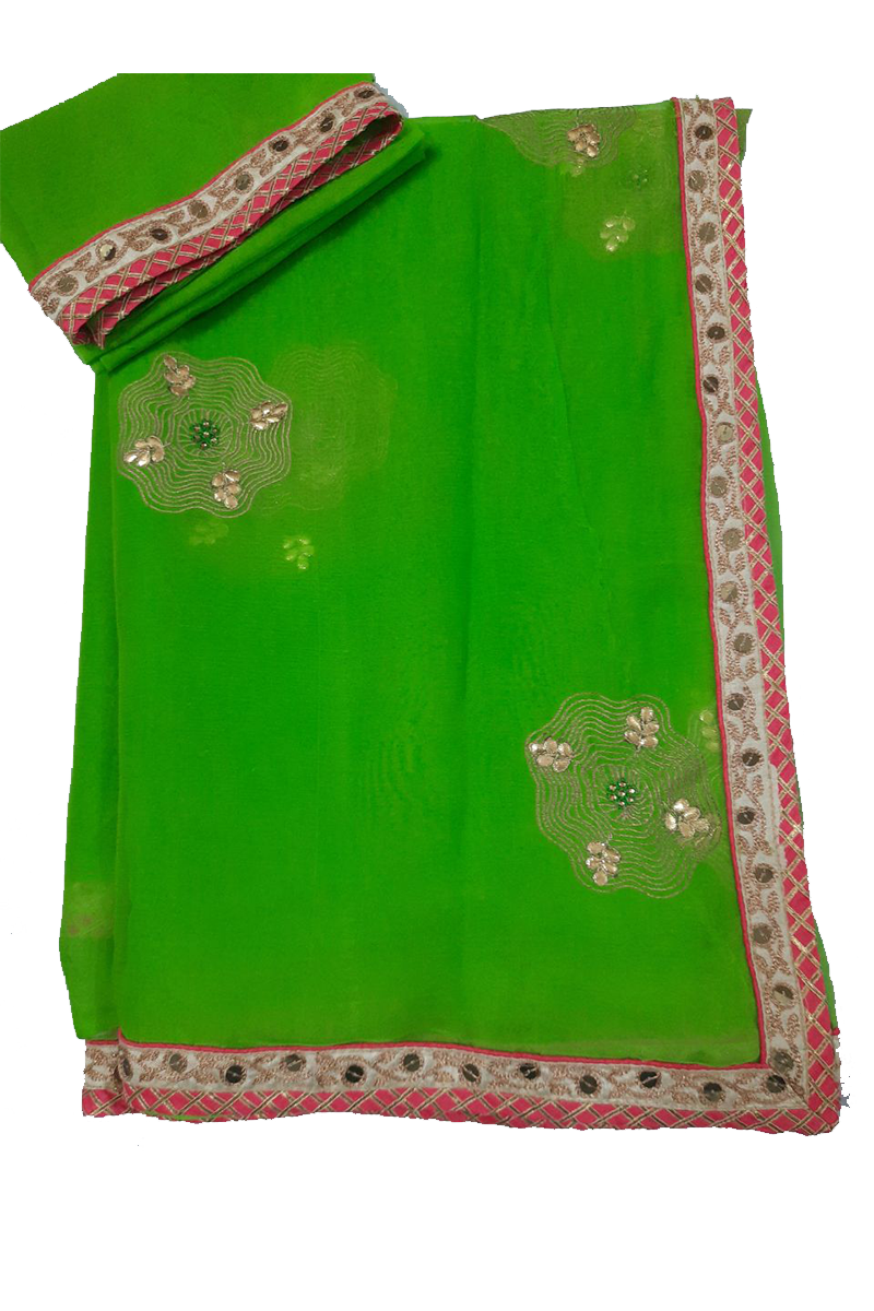 Pure Chiffon Saree with Gota Patti handwork and Fancy Buties - KANHASAREE