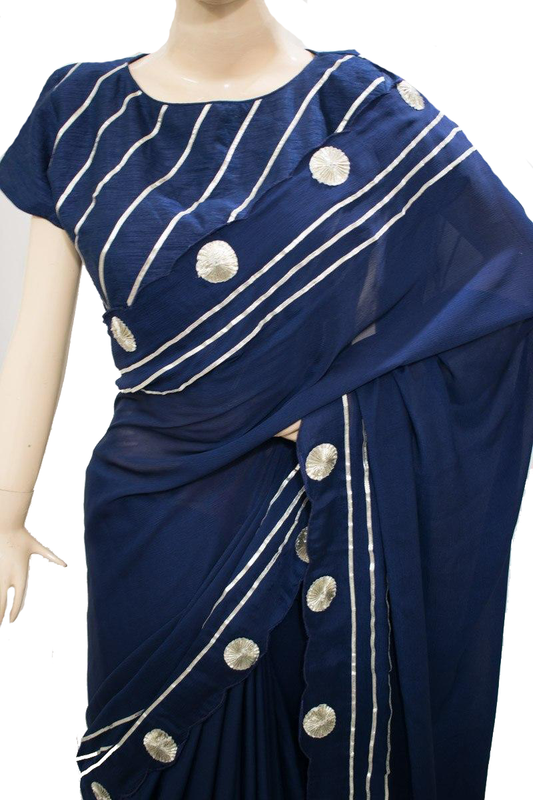 Pure Chinnon Saree with Gota work and Sikiya Gota Lines - Kanhasarees by ksds