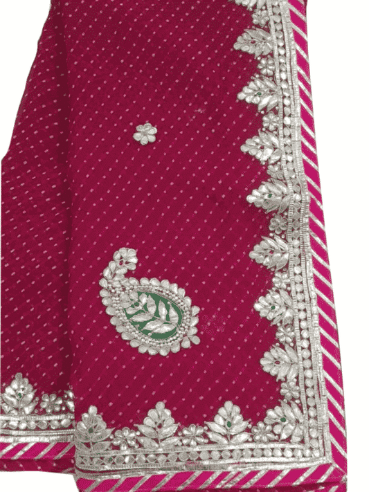 Georgette Leheriya mothara saree with gota patti handwork - KANHASAREE