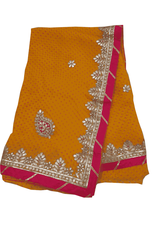 Georgette Leheriya mothara saree with gota patti handwork - Kanhasarees by ksds