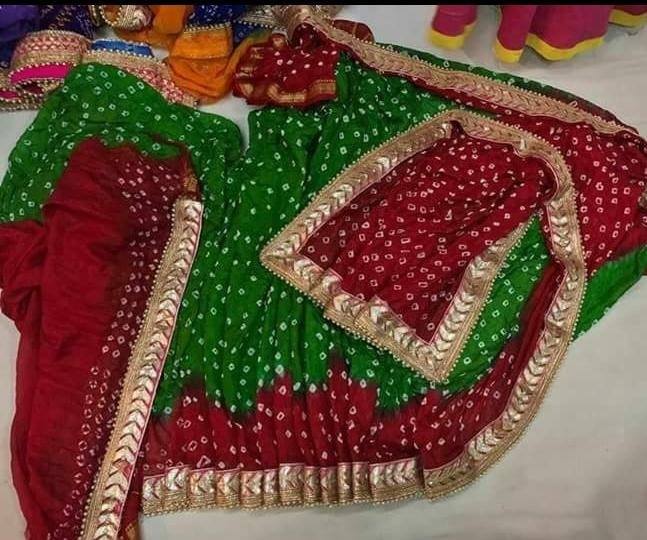 Red Green Art Silk Bandhani Saree with Gota Work Border - KANHASAREE