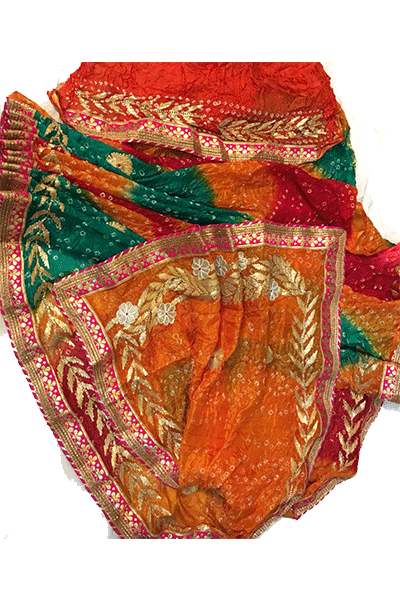 Taffeta Silk Bandhani Saree with Gota Work - KANHASAREE