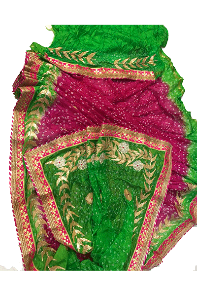 Taffeta Silk Bandhani Saree with Gota Work - KANHASAREE