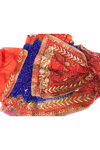 Taffeta Silk Bandhani Saree with Gota Work - KANHASAREE