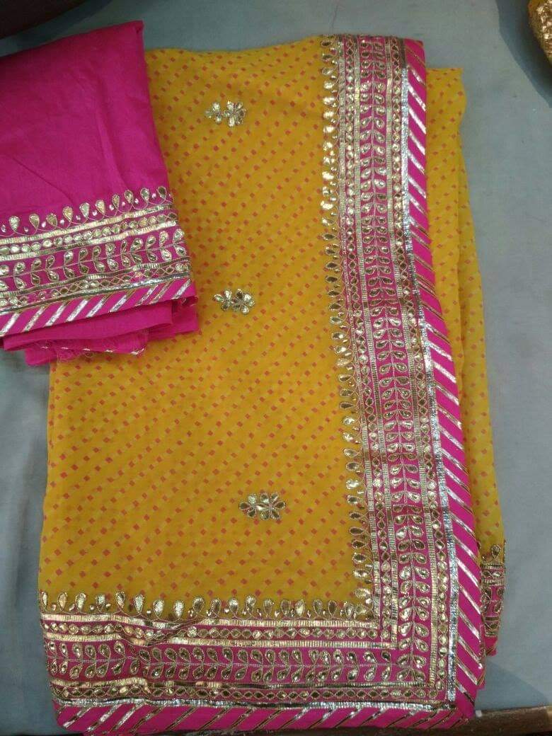 Yellow Leheriya Saree with Gota Patti - KANHASAREE