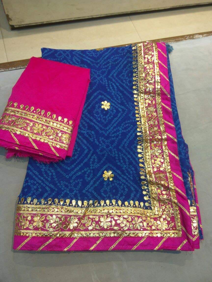 Blue Bandhej Saree with Gota Patti - KANHASAREE