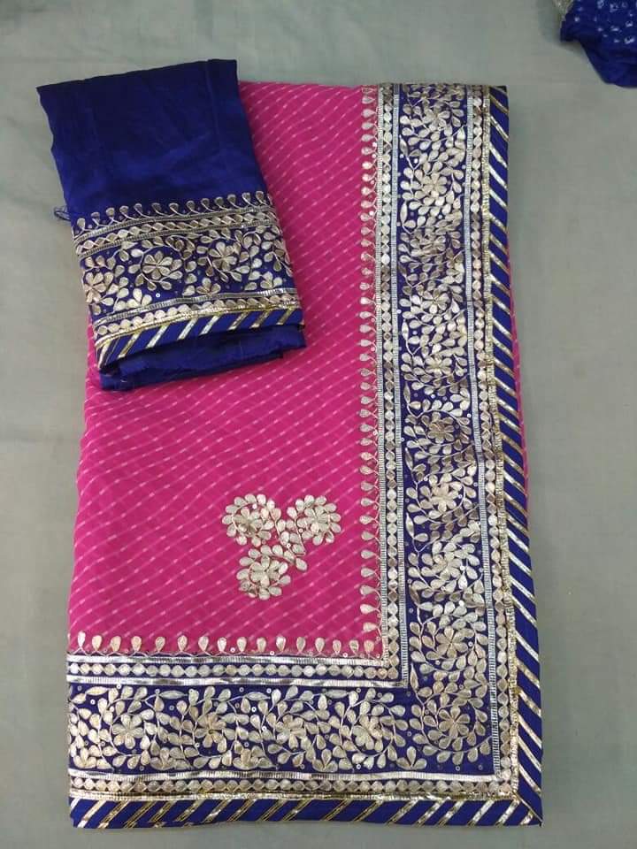 Pink Leheriya Saree with Gota Patti – KANHASAREE