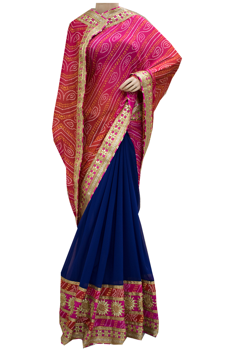 Half Bandhani Saree with Gota Work - KANHASAREE