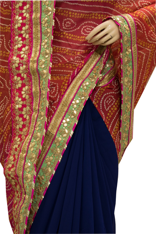 Half Bandhani Saree with Gota Work - Kanhasarees by ksds