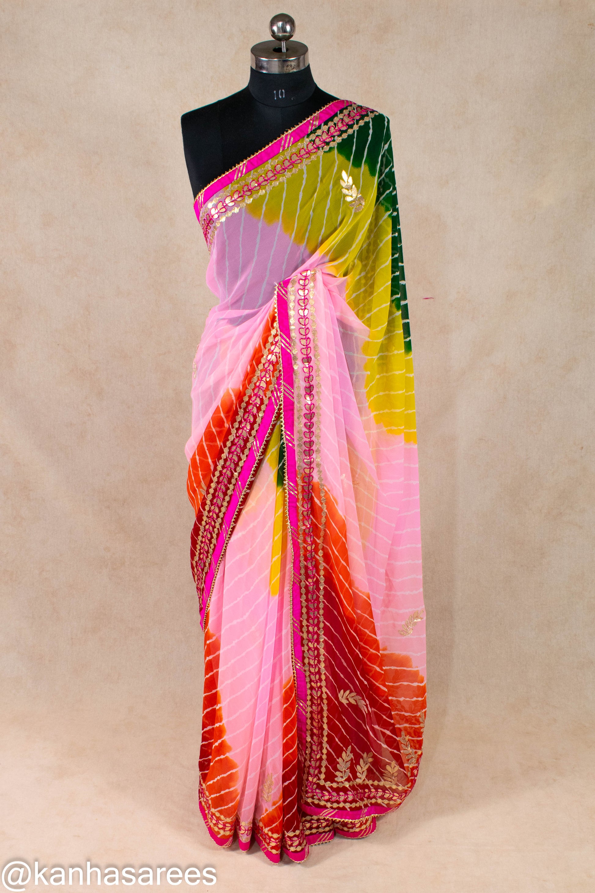 Multicolour Leheriya Gotapatti Saree - KANHASAREE