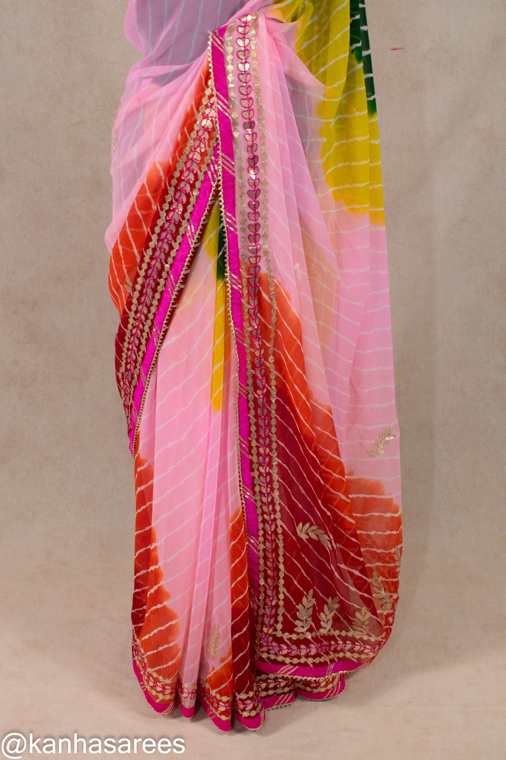 Multicolour Leheriya Gotapatti Saree - KANHASAREE