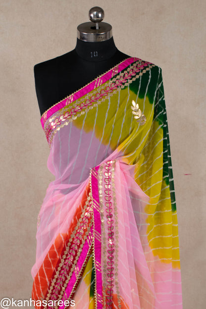 Multicolour Leheriya Gotapatti Saree - KANHASAREE