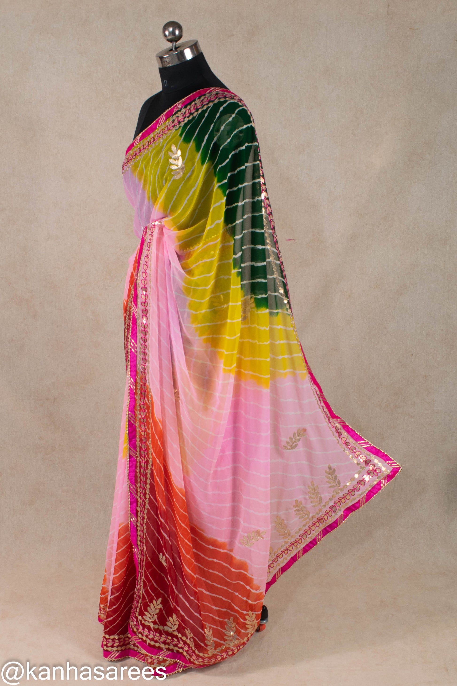 Multicolour Leheriya Gotapatti Saree - KANHASAREE