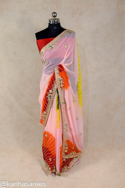 Georgette Gotapatti Leheriya shibori dye saree - KANHASAREE