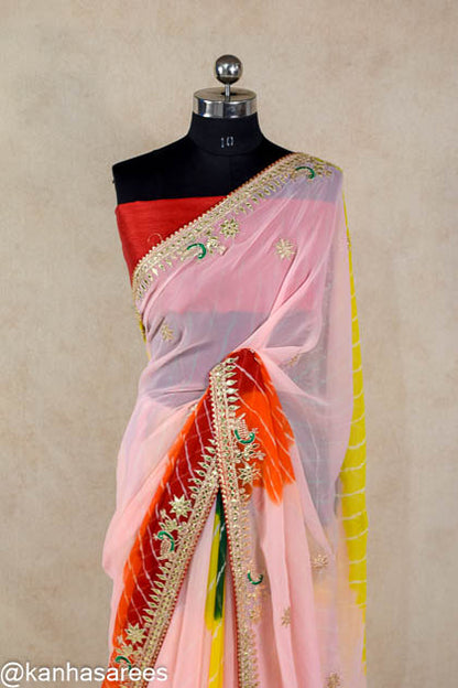 Georgette Gotapatti Leheriya shibori dye saree - KANHASAREE