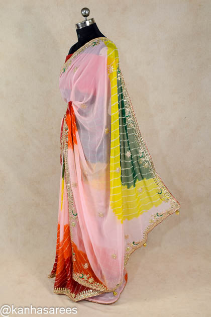 White & Red Matka silk Shibori saree - Balaram Saha