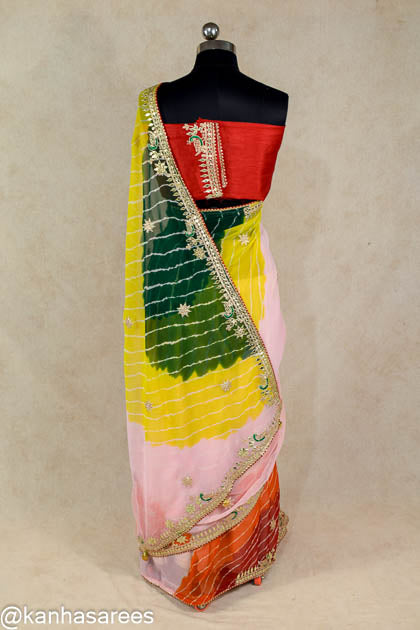 Georgette Gotapatti Leheriya shibori dye saree - KANHASAREE