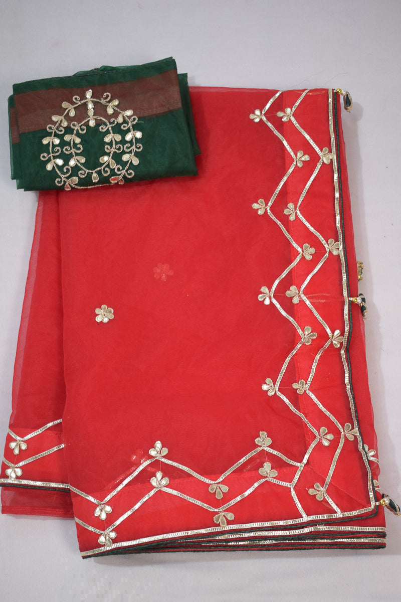 Organza saree with gotta work (red) - KANHASAREE