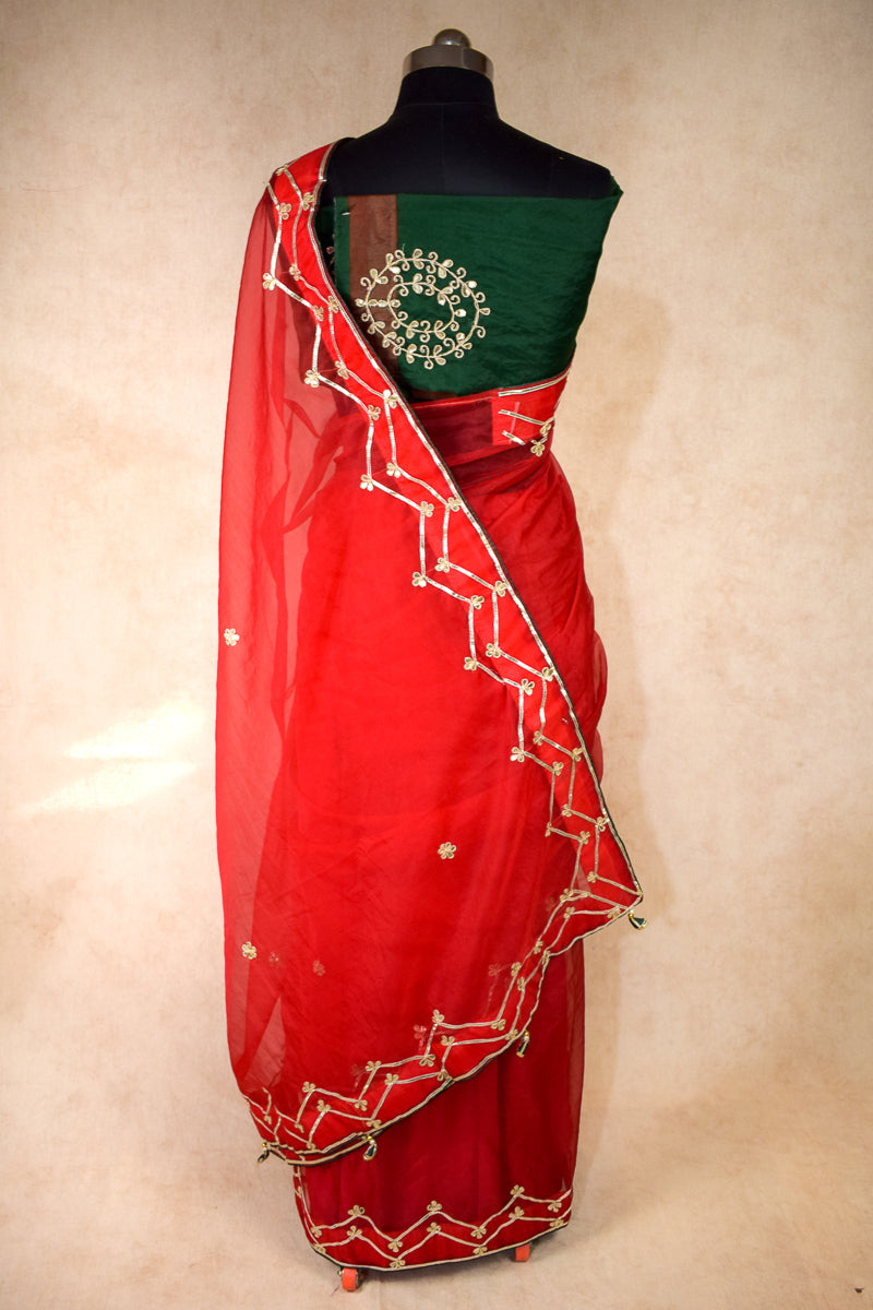 Organza saree with gotta work (red) - KANHASAREE