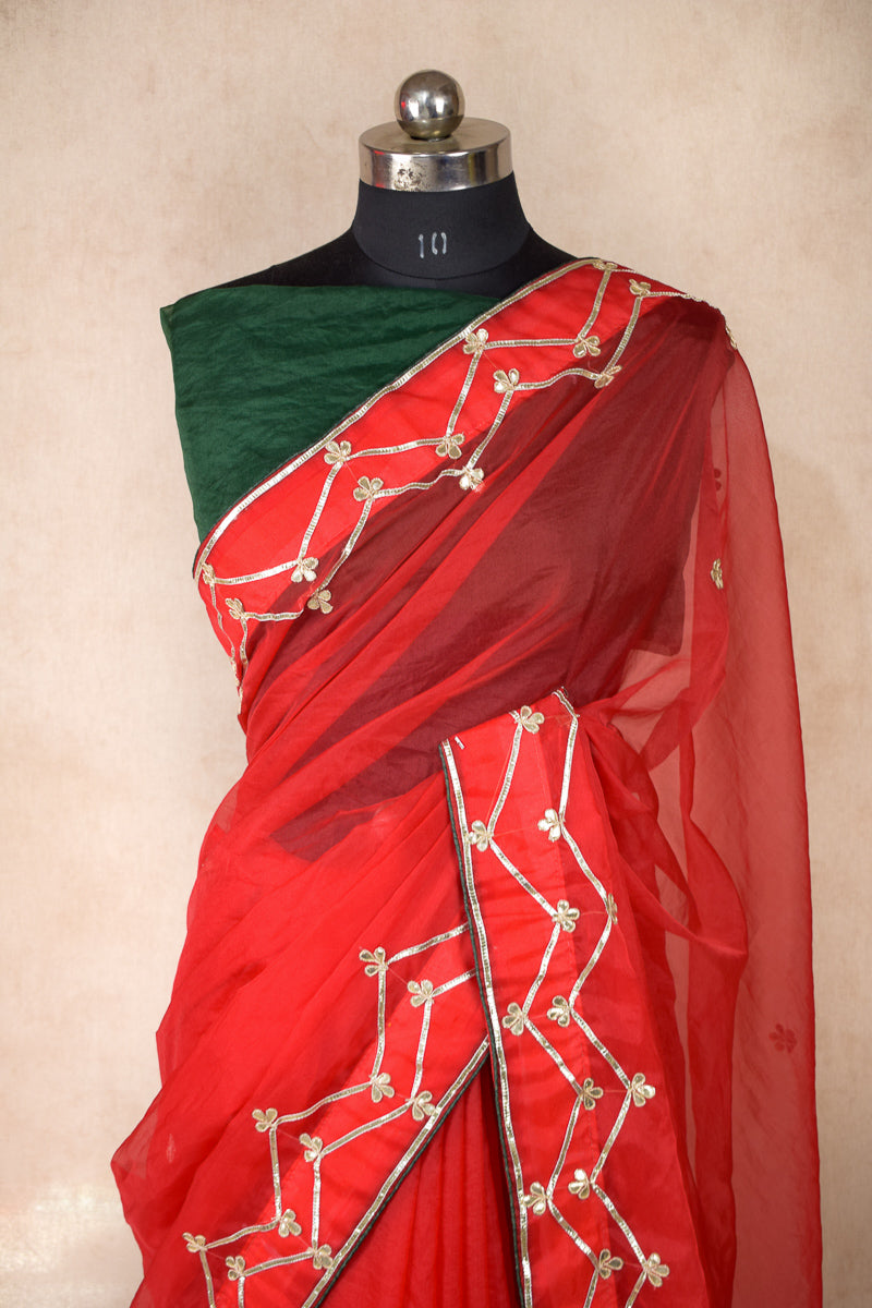 Organza saree with gotta work (red) - KANHASAREE